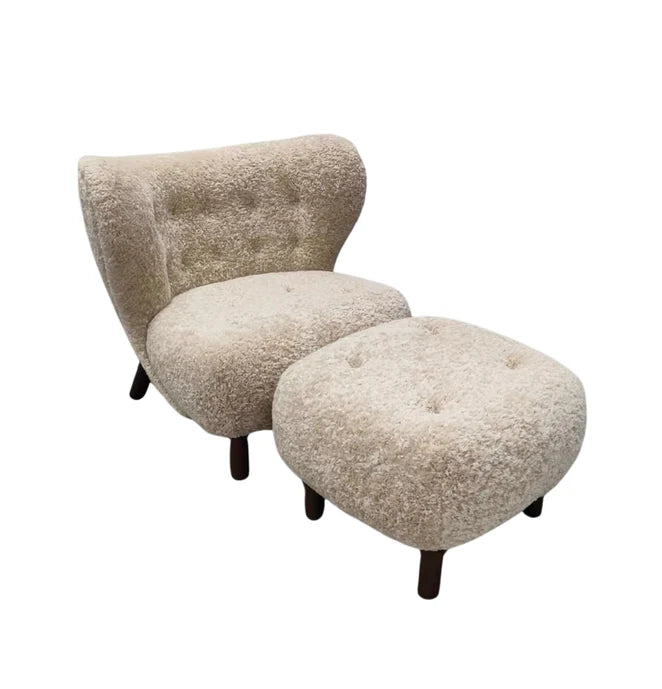 HomeDor Premium Casual Comfy Sherpa Plush Accent Lounge Chair with Ottoman