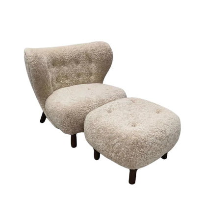 HomeDor Premium Casual Comfy Sherpa Plush Accent Lounge Chair with Ottoman