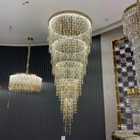 HomeDor Luxury Multi-tiered Gold Feather Waterfall Crystal Chandelier