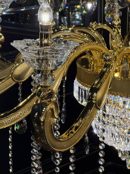 HomeDor French Style Crystal Chandelier Gilded Lumière Series Classic Brass Candelabra Lighting Fixture