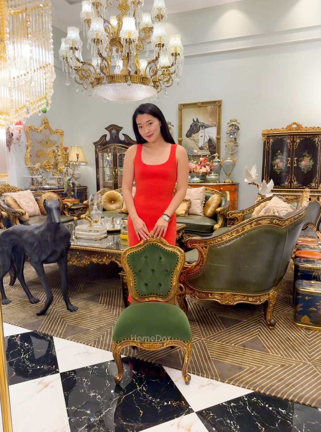 HomeDor × FH&Home | Vintage French Style Green Fabric MINI Lounge Chair