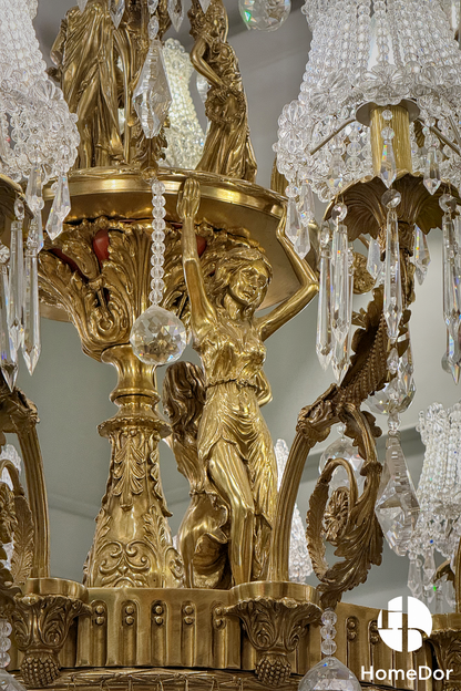 HomeDor-HomeDor × FH&Home | Exquisite Tree-Shaped Chandelier with Brass Frame and Waterfall Crystals-Chandeliers-D145 cm × H174 cm-Warm Light-