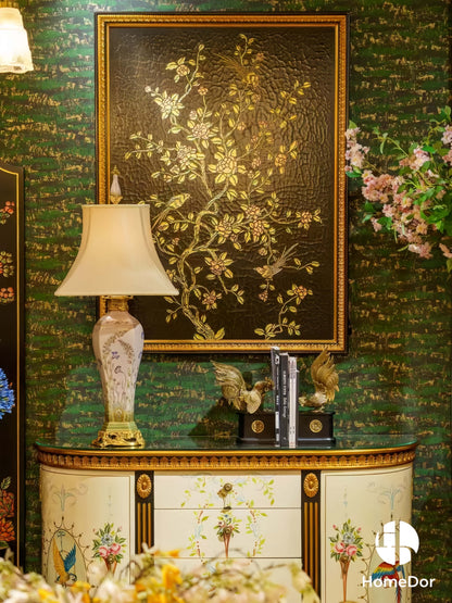 Elegant Black and Gold Floral & Bird Wall Decor with Ornate Frame