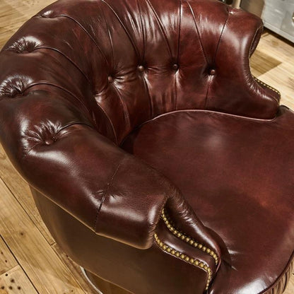 Mid-Century Vintage American Style Rotatable Genuine Leather Wingback Chair