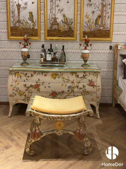 HomeDor Chinoiserie Elegant Scroll Leg Accent Stool