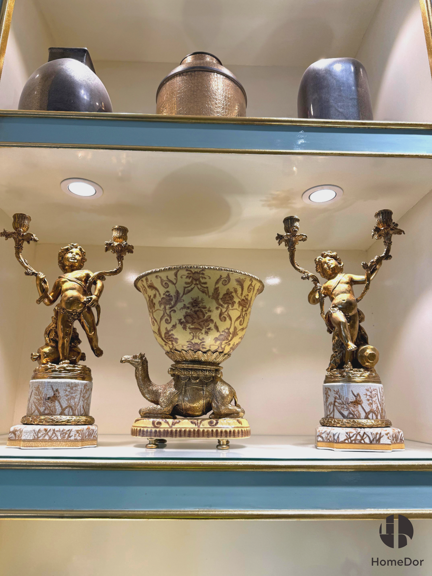 Decorative Camel-Stand Floral Motif Bowl, a centerpiece for console or coffee tables.