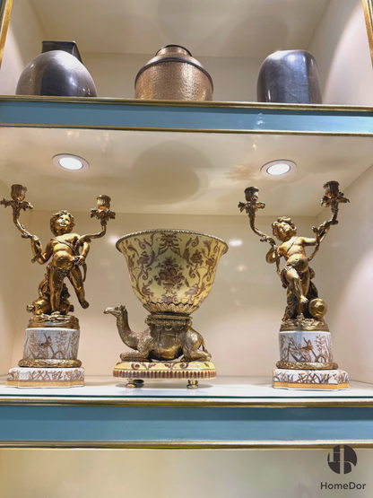 Decorative Camel-Stand Floral Motif Bowl, a centerpiece for console or coffee tables.