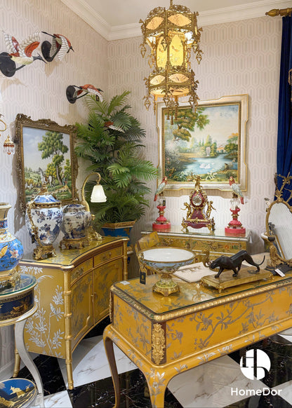 HomeDor × FH&Home | Serene Lake Scenery Painting Wall Decor with Copper-Edged Frame