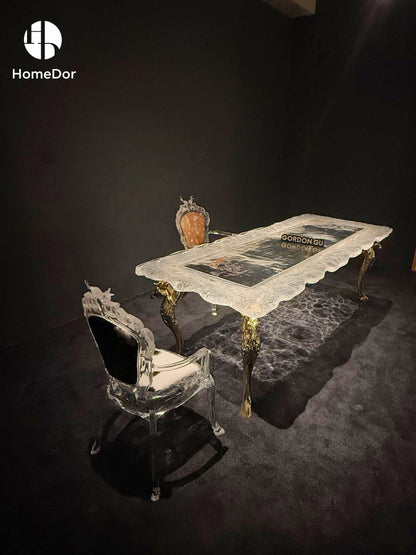 Luxury Bronze Deer Glacier Crystal Long Dining Table by Gordon Gu