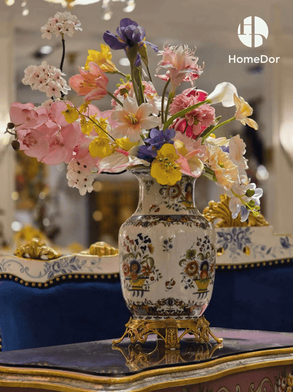 Chinoiserie Polychrome Bloom Basket Crackle Vase