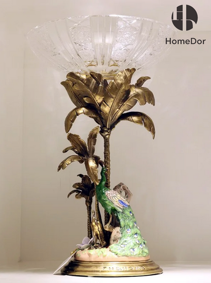 Hollywood Regency Peacock Palm Tree Crystal Tazza