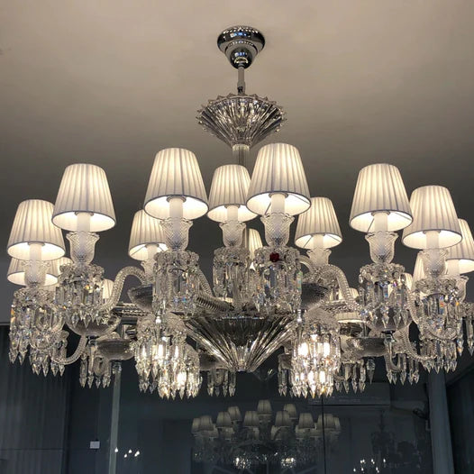 HomeDor Premium Laurel Luxury White Lampshade Crystal Candle Chandelier