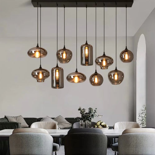HomeDor Premium Smoke Gray Multi-headed Glass Pendant Lighting