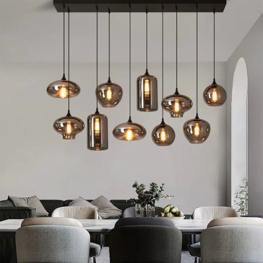 HomeDor Premium Smoke Gray Multi-headed Glass Pendant Lighting