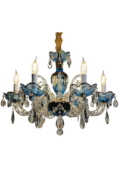 HomeDor Premium Luxury French Blue Handcrafted Crystal Candle Chandelier