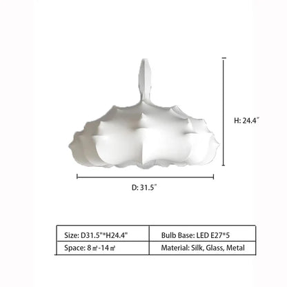 HomeDor Minimalist Pure White Airship Silk Pendant Chandelier