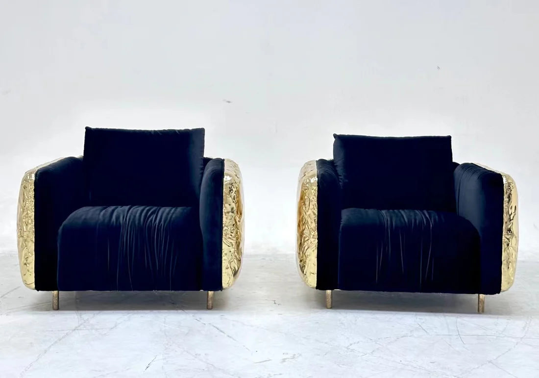 HomeDor Premium Luxury Black Velvet Single Brass Sofa Chair