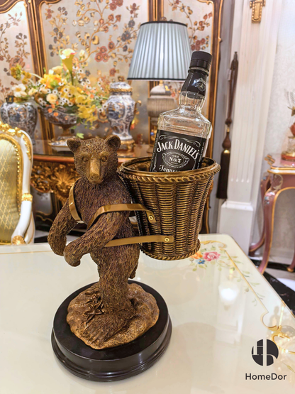 Decorative Bronze Bear Tabletop Wine Holder