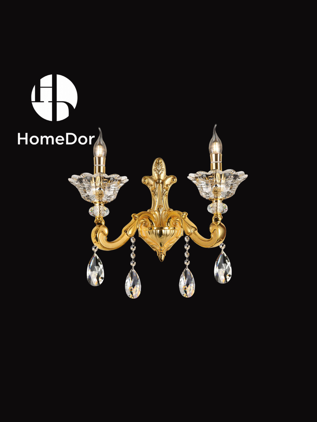 HomeDor-HomeDor French Style Crystal Wall Sconces Gilded Lumière Series Classic Brass Candelabra Lighting Fixture-Wall Sconce-2 Lights/L42cm*W27cm*H45cm-Warm Light-
