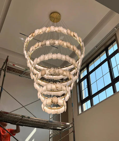 HomeDor Modern Multi-layer White Marble Chandelier for Staircase/Foyer
