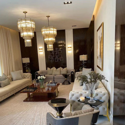 HomeDor Leo 3 Tiers Chandelier in gold/chrom finish