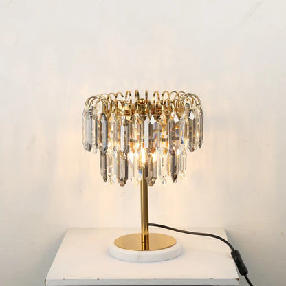 HomeDor Premium Modern Smoky Gray&Clear Crystal Table Lamp