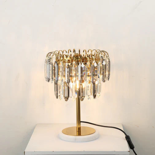 HomeDor Premium Modern Smoky Gray&Clear Crystal Table Lamp