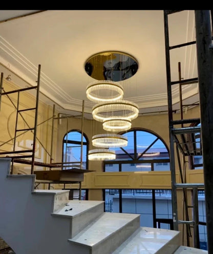 HomeDor 5-Ring Crystal Chandelier in Gold Finish