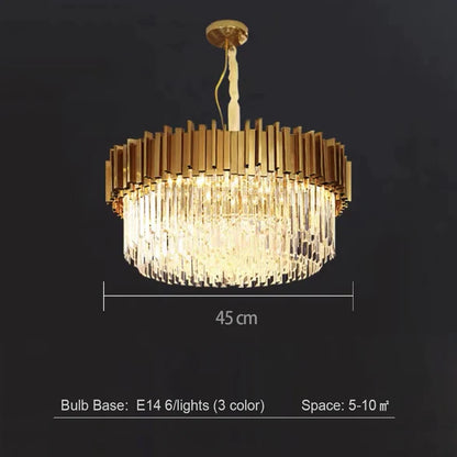 Lampadario classico rotondo in cristallo Lohsen con finitura dorata