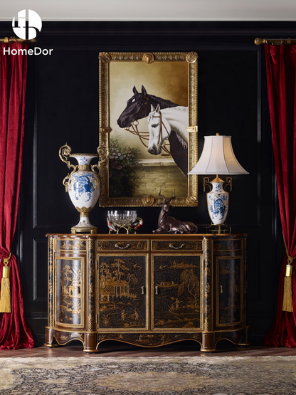 HomeDor Chinoiserie Blue and White Peony Gilded Decor Set II