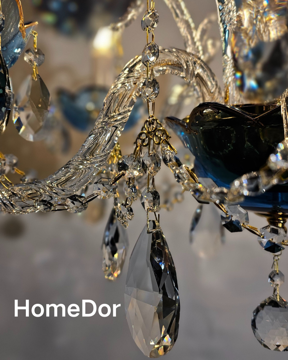 HomeDor Premium Luxury French Blue Handcrafted Crystal Candle Chandelier