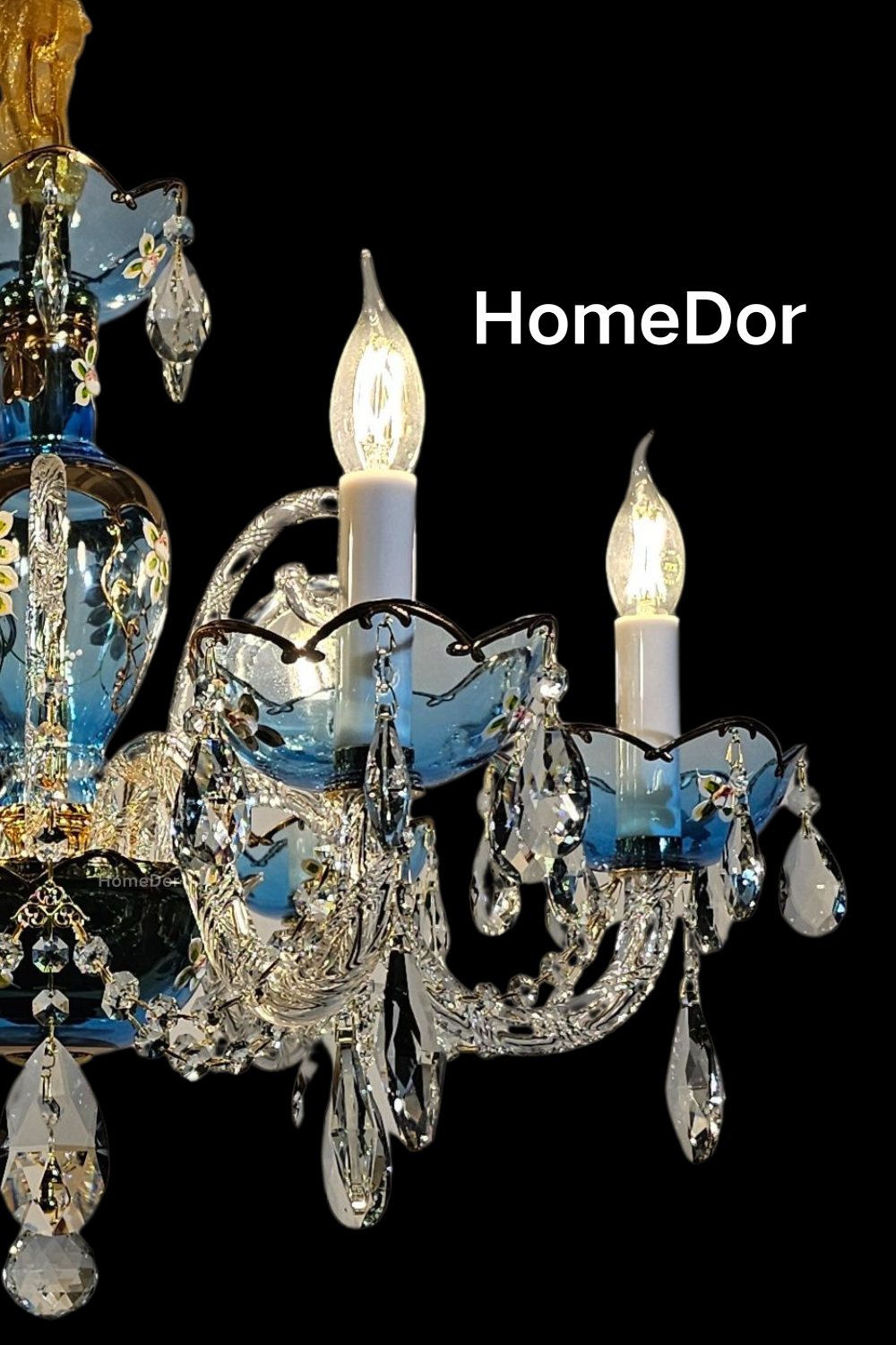 HomeDor Premium Luxury French Blue Handcrafted Crystal Candle Chandelier