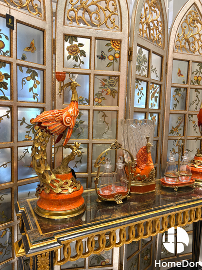 حامل شموع نحاسي فاخر من هوم دور بتصميم شرقي برتقالي على شكل طائر الفينيق