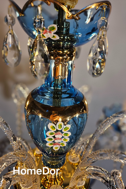 HomeDor Premium Luxury French Blue Handcrafted Crystal Candle Chandelier