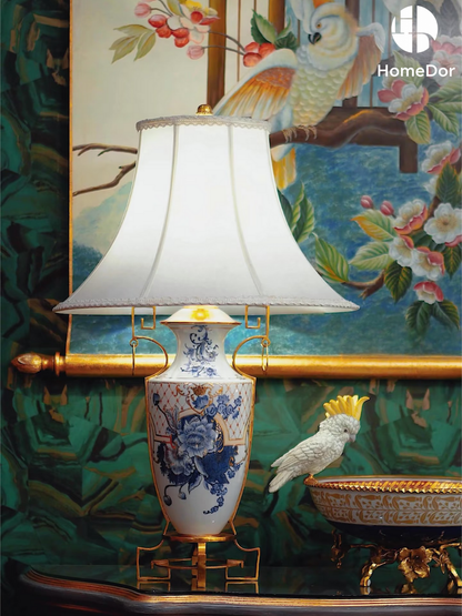 HomeDor Chinoiserie Blue and White Peony Gilded Decor Set II