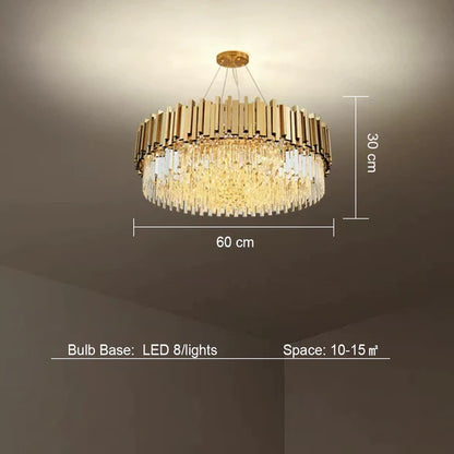 Lampadario classico rotondo in cristallo Lohsen con finitura dorata