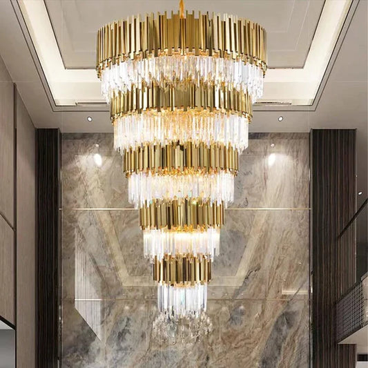 HomeDor Lohsen Multitiered Extra Large Crystal Chandelier in Gold Finish