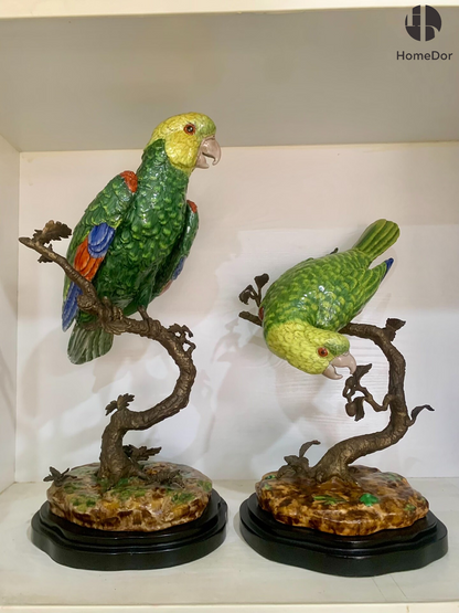 HomeDor × FH&Home | Artistic Green Parrot Figurine Table Decor