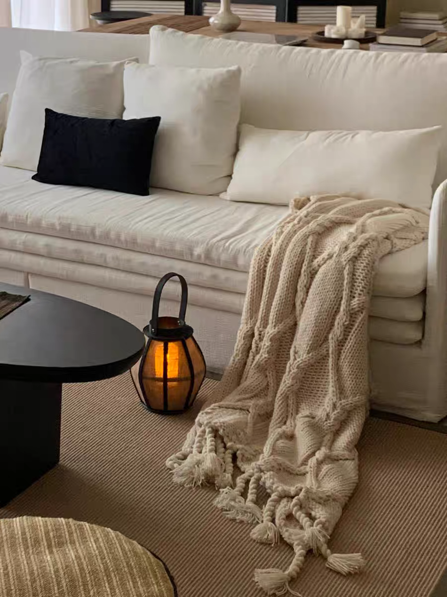 HomeDor Cotton Linen Fabric Removable Washable Cream White Sofa