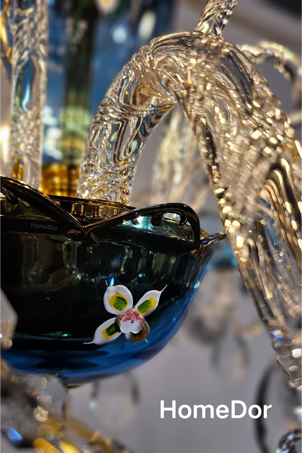 HomeDor Premium Luxury French Blue Handcrafted Crystal Candle Chandelier