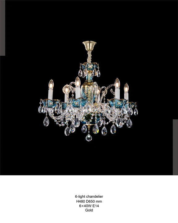 HomeDor Premium Luxury French Blue Handcrafted Crystal Candle Chandelier