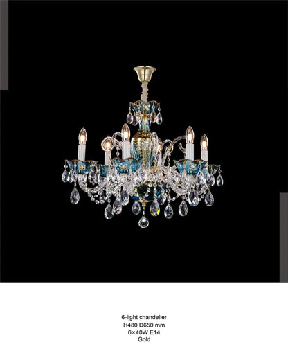 HomeDor Premium Luxury French Blue Handcrafted Crystal Candle Chandelier