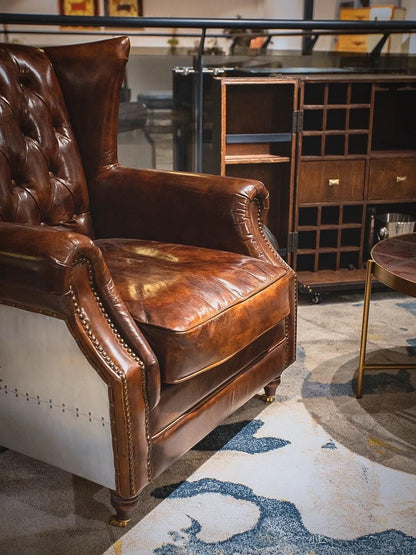 Vintage Oil Waxed Genuine Leather Wingback Armchair