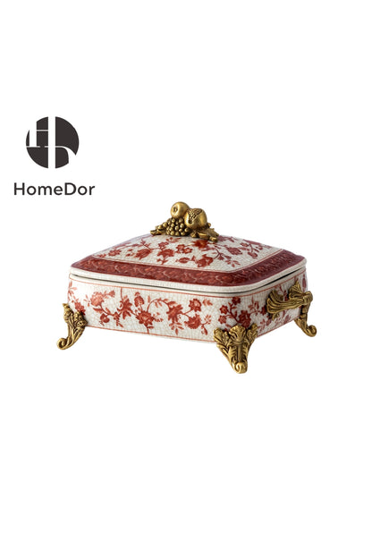 HomeDor × FH&Home | Vintage Red Floral Porcelain Table Decor Set -II
