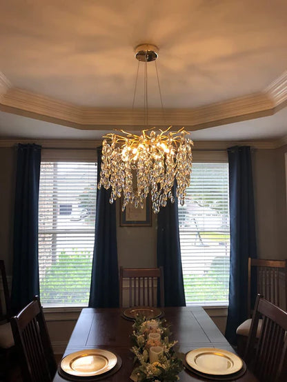 HomeDor Premium Branch Crystal Leaves Rectangle Chandelier