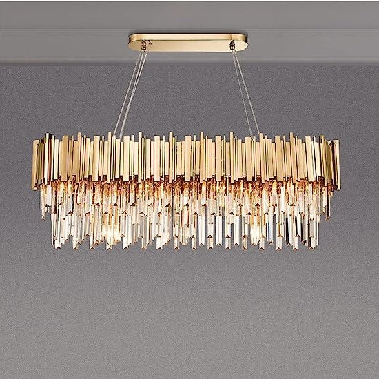 HomeDor Lohsen Classic Rectangle Crystal Chandelier in Gold Finish