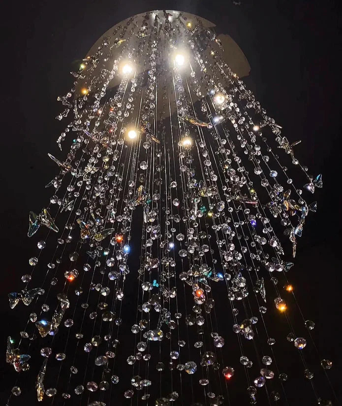 HomeDor Lily Maximalist Butterfly Suspension Crystal Chandelier