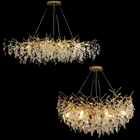HomeDor Premium Branch Crystal Leaves Rectangle Chandelier