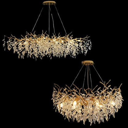 HomeDor Premium Branch Crystal Leaves Rectangle Chandelier