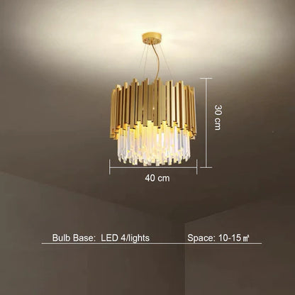 Lampadario classico rotondo in cristallo Lohsen con finitura dorata